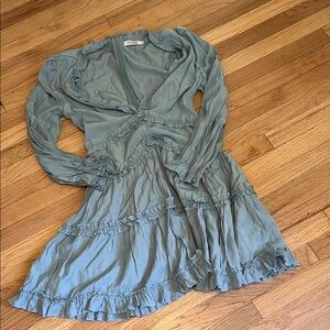 Blue Farrow Ruffled Long Sleeve Dress